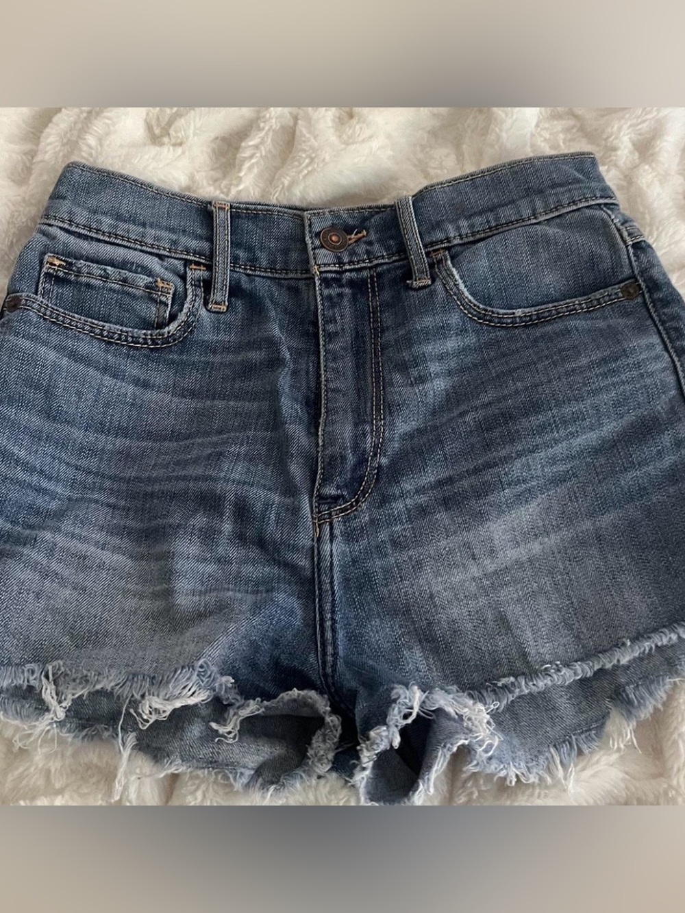 Abercrombie & Fitch Distressed Medium Blue Denim Shorts